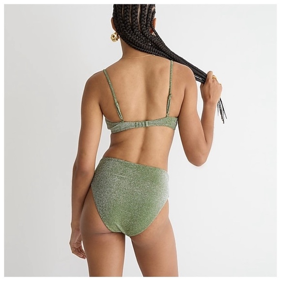 NWT J.Crew high-cut tie-waist bikini bottom seaweed green w/ glitter XS - Picture 2 of 7